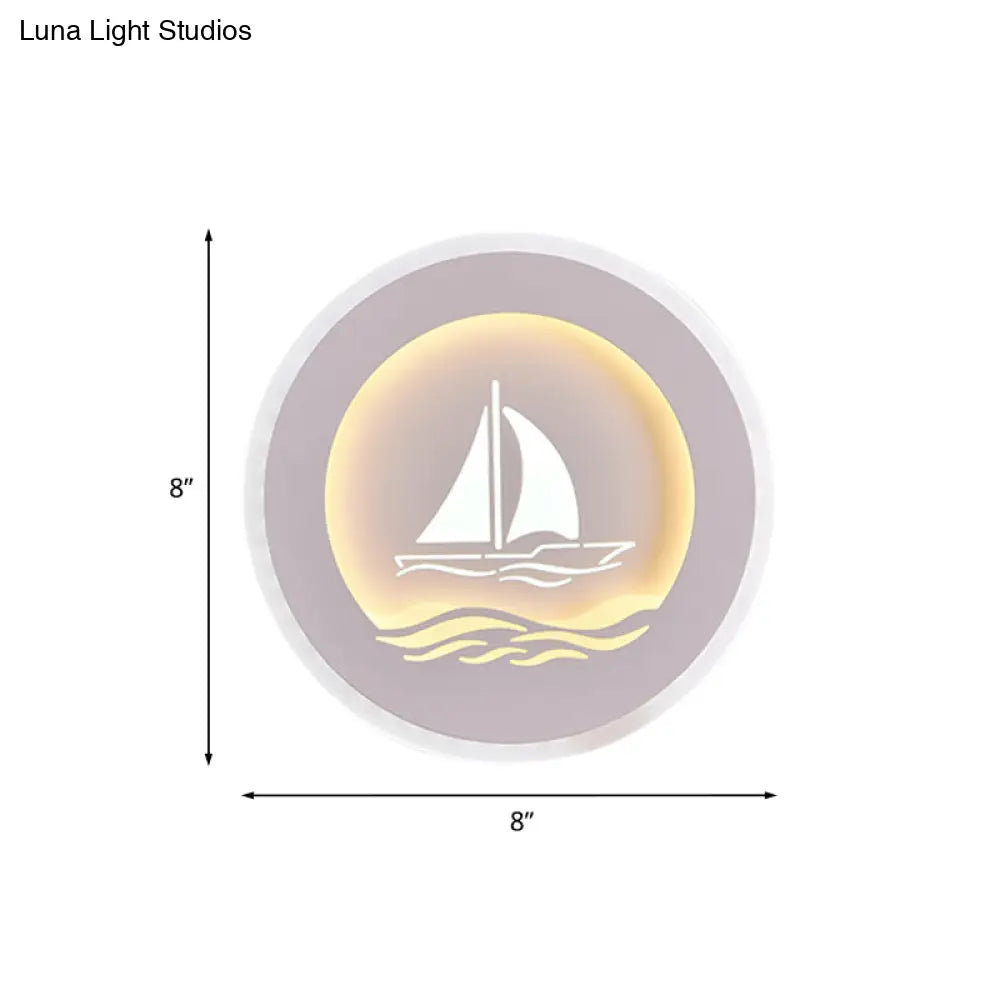 Modern Sailboat/Tree Pattern Led Sconce For Studying Simplicity White Wall Light