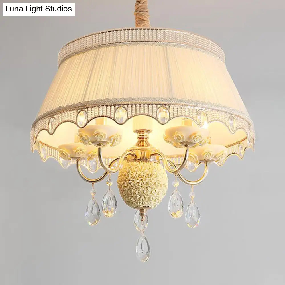 Modern Scalloped Chandelier Hanging Ceiling Light 5-Head Fabric Design With Crystal Drops In