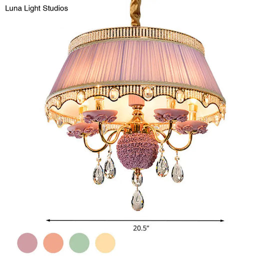 Modern Scalloped Chandelier Hanging Ceiling Light 5-Head Fabric Design With Crystal Drops In