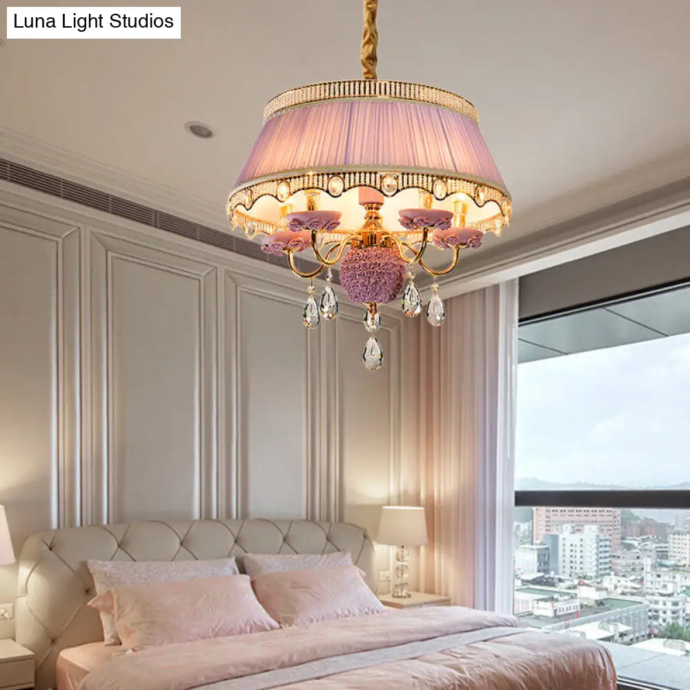 Modern Scalloped Chandelier Hanging Ceiling Light 5-Head Fabric Design With Crystal Drops In