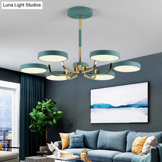 Modern Scandinavian Round Hanging Chandelier - 6-Light Acrylic Pendant Fixture For Living Room