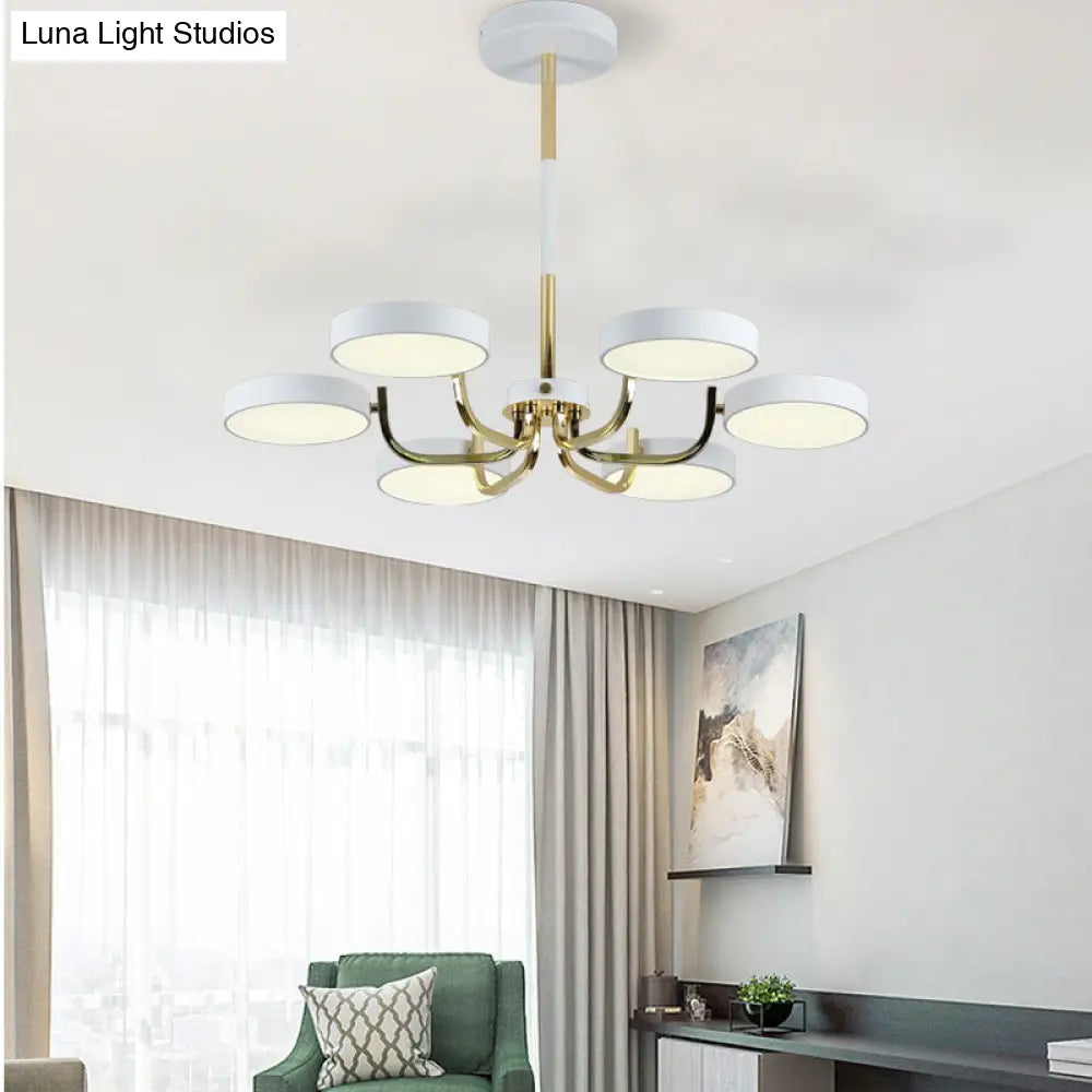 Modern Scandinavian Round Hanging Chandelier - 6-Light Acrylic Pendant Fixture For Living Room