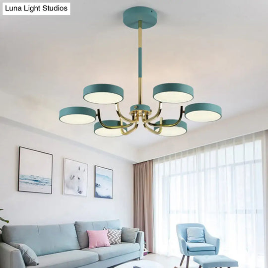 Modern Scandinavian Round Hanging Chandelier - 6-Light Acrylic Pendant Fixture For Living Room