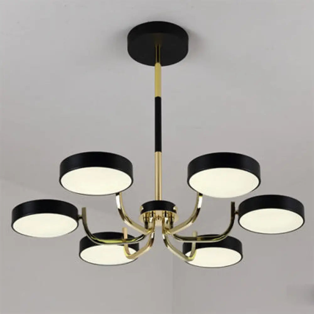 Modern Scandinavian Round Hanging Chandelier - 6-Light Acrylic Pendant Fixture For Living Room Black