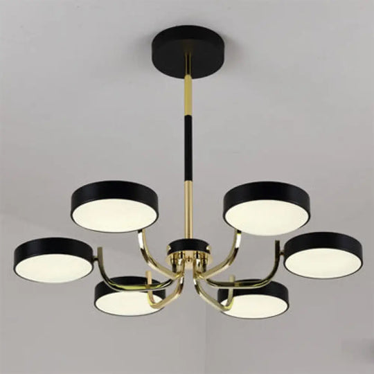 Modern Scandinavian Round Hanging Chandelier - 6-Light Acrylic Pendant Fixture For Living Room Black