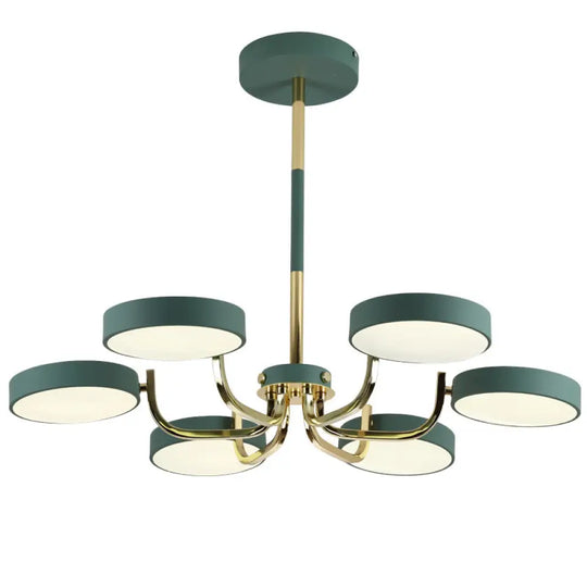 Modern Scandinavian Round Hanging Chandelier - 6-Light Acrylic Pendant Fixture For Living Room Green