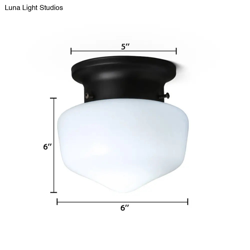 Modern Schoolhouse - White Glass Flush Mount Ceiling Light Fixture Black Finish