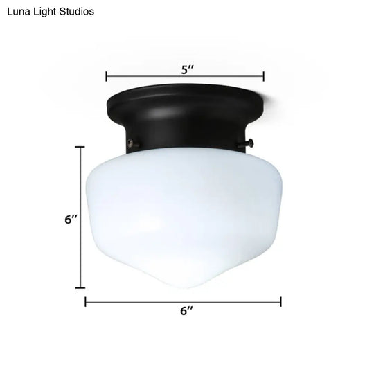 Modern Schoolhouse - White Glass Flush Mount Ceiling Light Fixture Black Finish