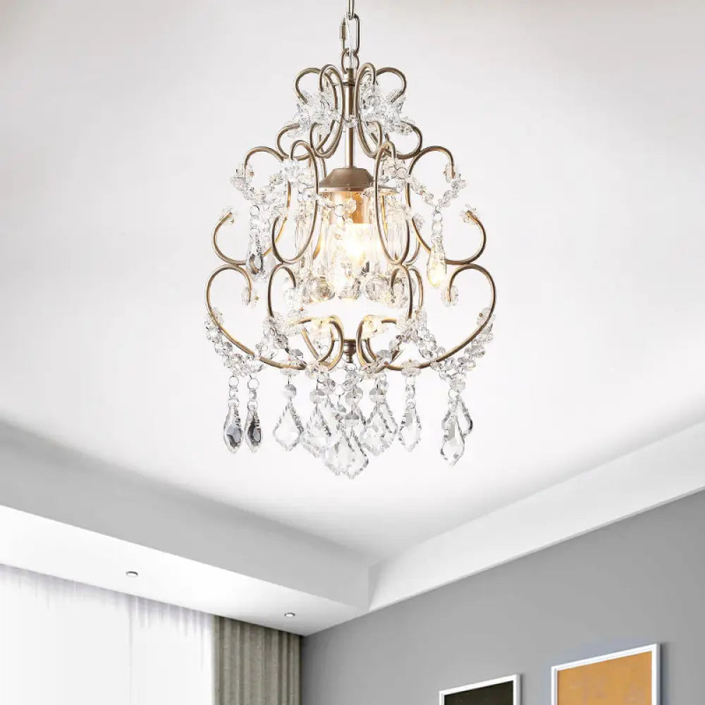 Modern Scroll Hanging Lighting: Crystal Swag Suspension Lamp In Gold