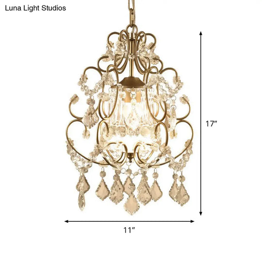 Modern Scroll Hanging Lighting: Crystal Swag Suspension Lamp In Gold