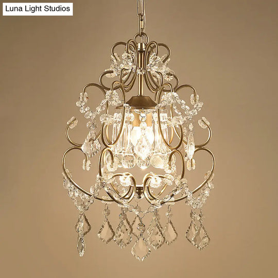 Modern Scrolling Hanging Lighting 1 Head Crystal Swag Suspension Lamp - Gold