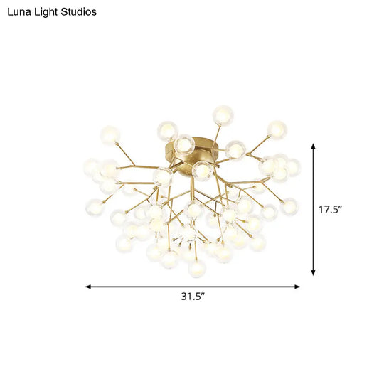 Modern Semi-Flush Led Chandelier For Bedroom With Metal Branches And Bubble Shade