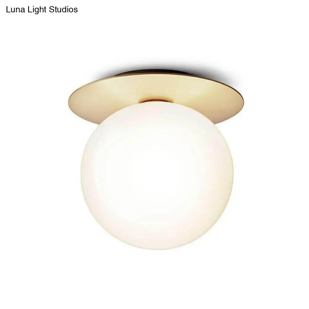 Modern Semi Flush Mount Ceiling Lamp With Ball Glass Shade - 1 Bulb Aisle Lighting