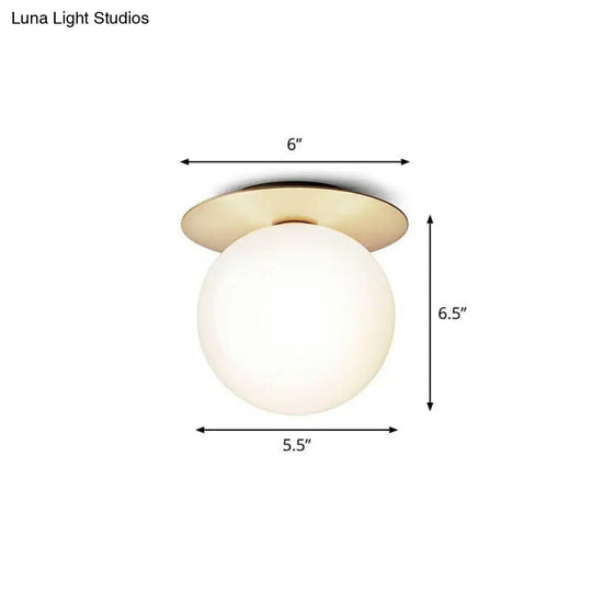 Modern Semi Flush Mount Ceiling Lamp With Ball Glass Shade - 1 Bulb Aisle Lighting Gold / Milk White