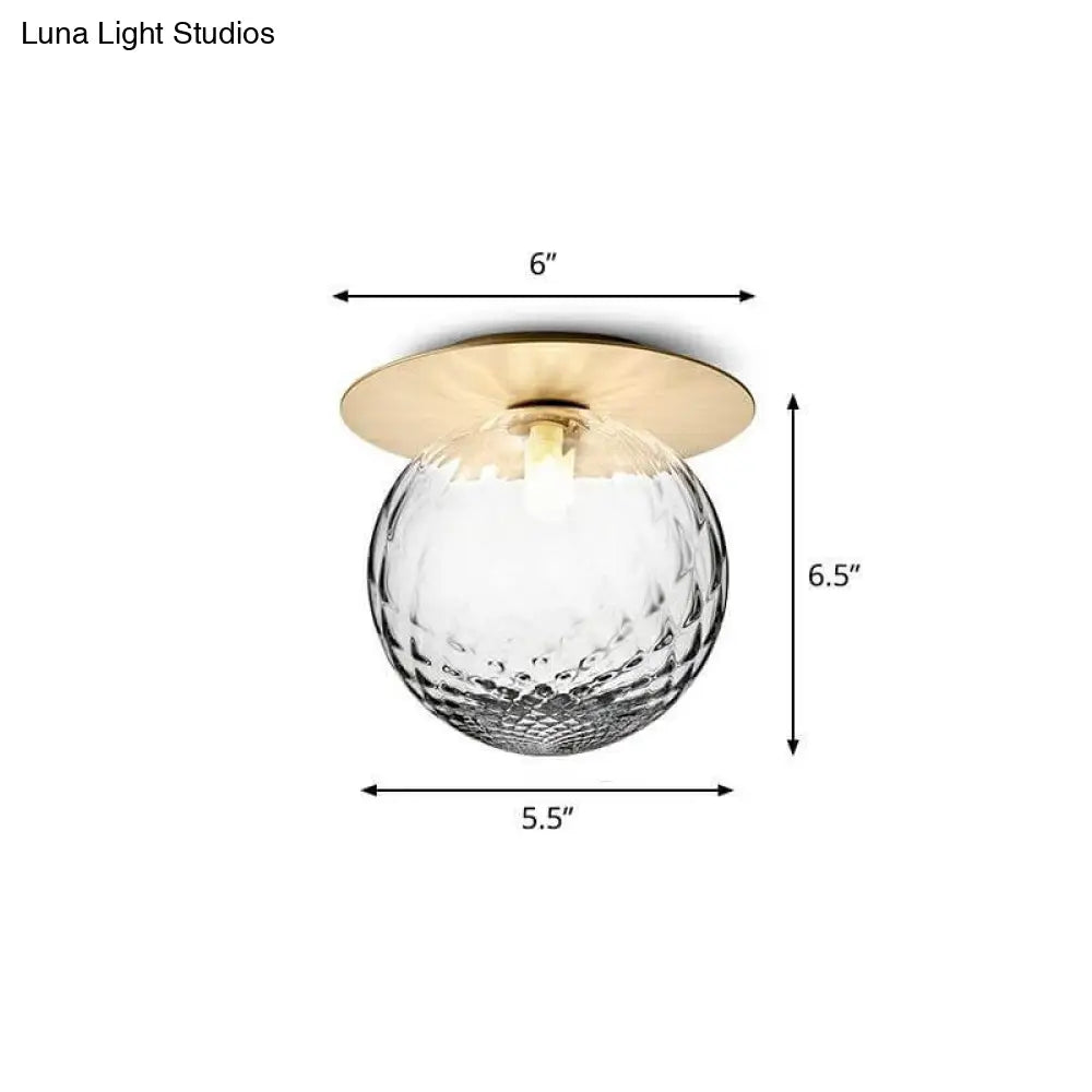 Modern Semi Flush Mount Ceiling Lamp With Ball Glass Shade - 1 Bulb Aisle Lighting Gold / Clear