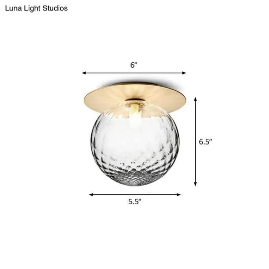 Modern Semi Flush Mount Ceiling Lamp With Ball Glass Shade - 1 Bulb Aisle Lighting Gold / Clear