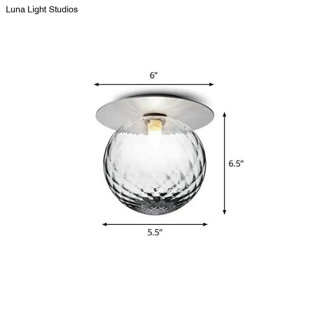 Modern Semi Flush Mount Ceiling Lamp With Ball Glass Shade - 1 Bulb Aisle Lighting Silver / Clear