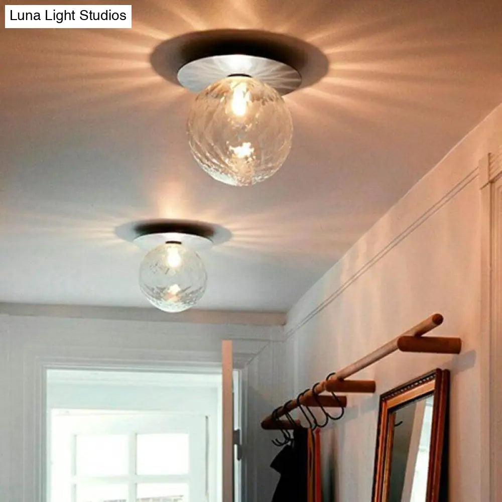 Modern Semi Flush Mount Ceiling Lamp With Ball Glass Shade - 1 Bulb Aisle Lighting