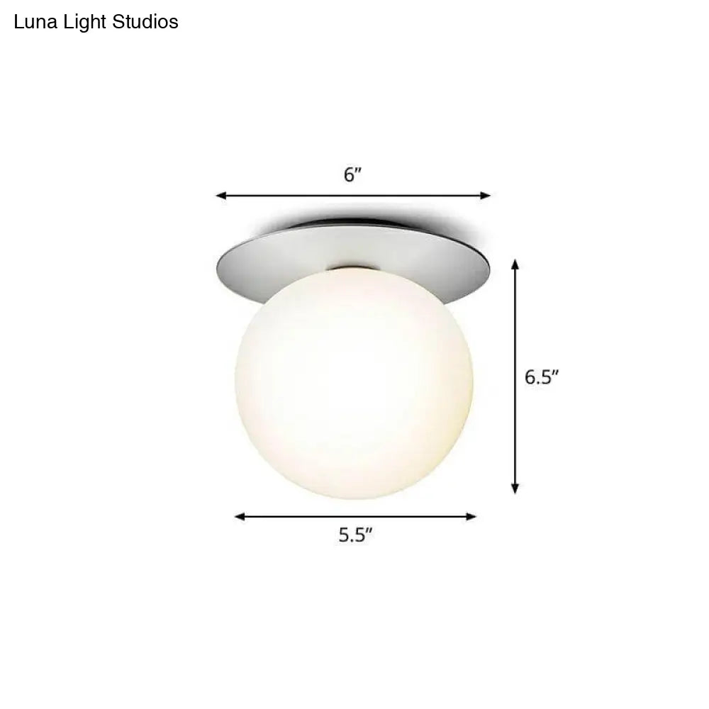 Modern Semi Flush Mount Ceiling Lamp With Ball Glass Shade - 1 Bulb Aisle Lighting Silver / Milk