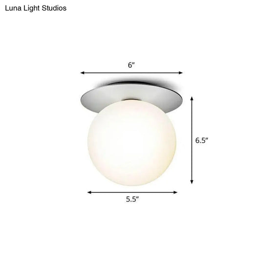 Modern Semi Flush Mount Ceiling Lamp With Ball Glass Shade - 1 Bulb Aisle Lighting Silver / Milk