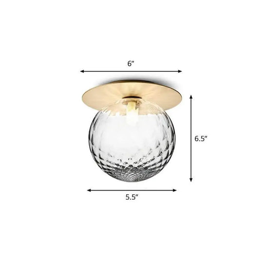 Modern Semi Flush Mount Ceiling Lamp With Ball Glass Shade - 1 Bulb Aisle Lighting Gold / Clear