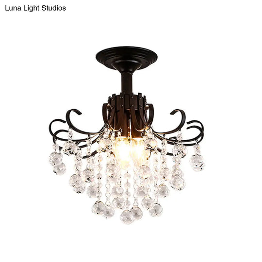 Modern Semi-Flush Mount Ceiling Light With Curve Arm And Faceted Crystal Balls In Gold/Black Perfect