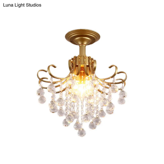 Modern Semi-Flush Mount Ceiling Light With Curve Arm And Faceted Crystal Balls In Gold/Black Perfect