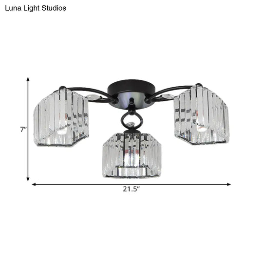 Modern Semi Flush Mount With Clear Crystals And Sleek Black Finish - 3/6 Heads Trapezoid Design