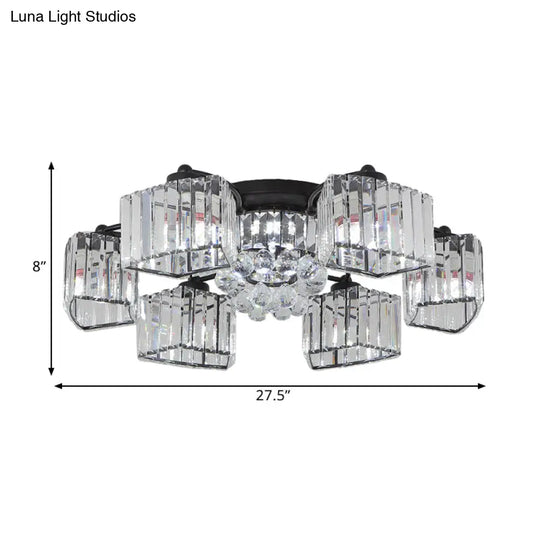 Modern Semi Flush Mount With Clear Crystals And Sleek Black Finish - 3/6 Heads Trapezoid Design