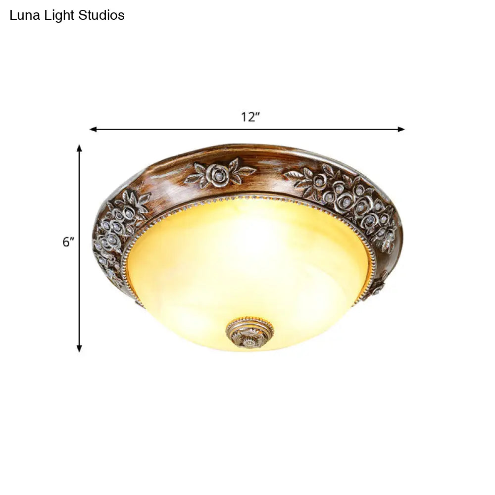 Modern Semi - Globe Flush Mount Lamp - Resin Ceiling Fixture In Sepia For Balcony Available