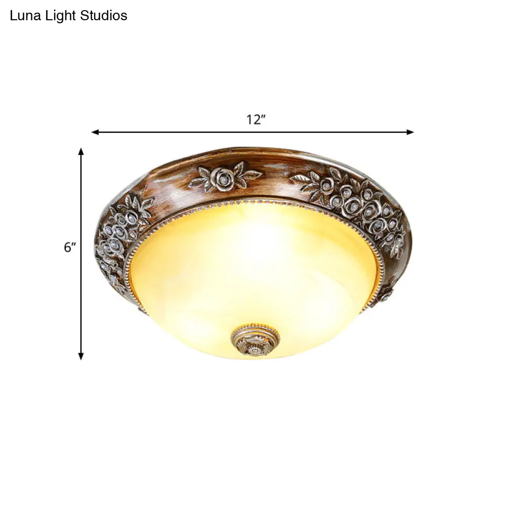 Modern Semi-Globe Flush Mount Lamp - Resin Ceiling Fixture In Sepia For Balcony Available 12/16/19.5