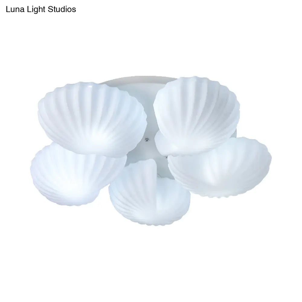 Modern Semi - Mount 5 - Light Ceiling Lamp With Frosted White Glass And Shell Scallop Design