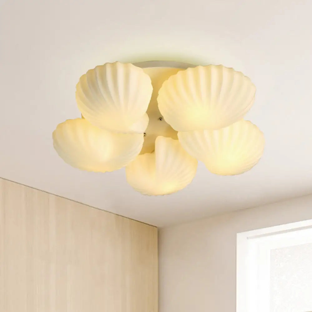 Modern Semi - Mount 5 - Light Ceiling Lamp With Frosted White Glass And Shell Scallop Design