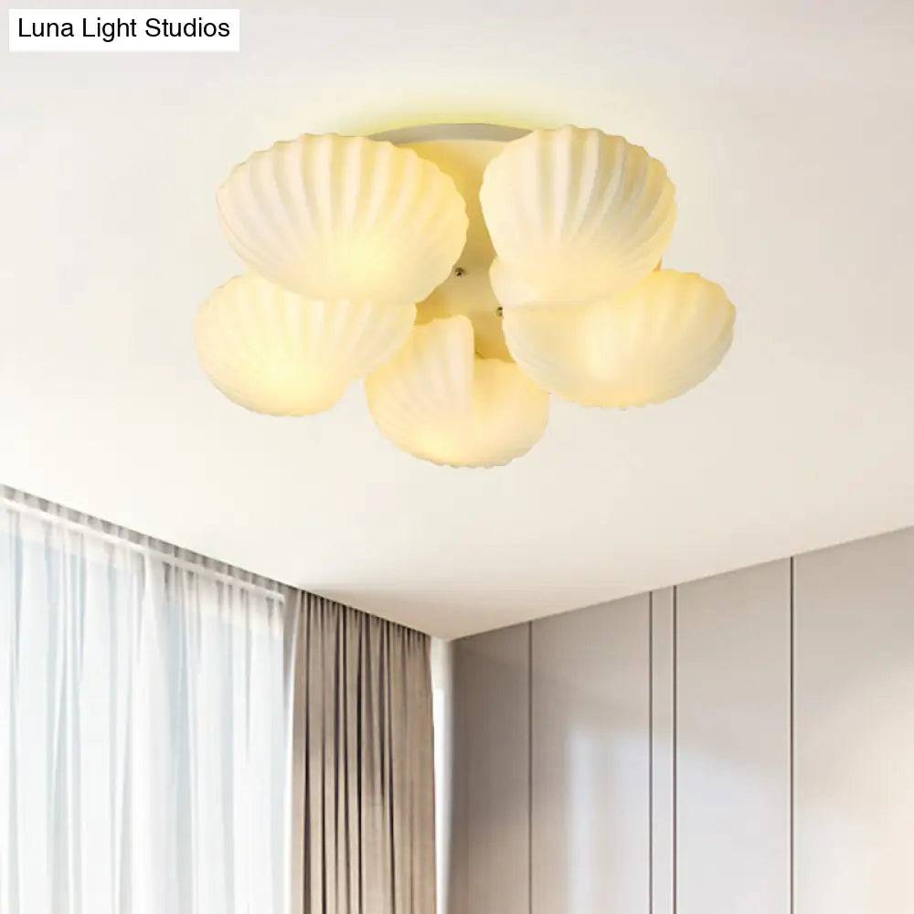 Modern Semi - Mount 5 - Light Ceiling Lamp With Frosted White Glass And Shell Scallop Design