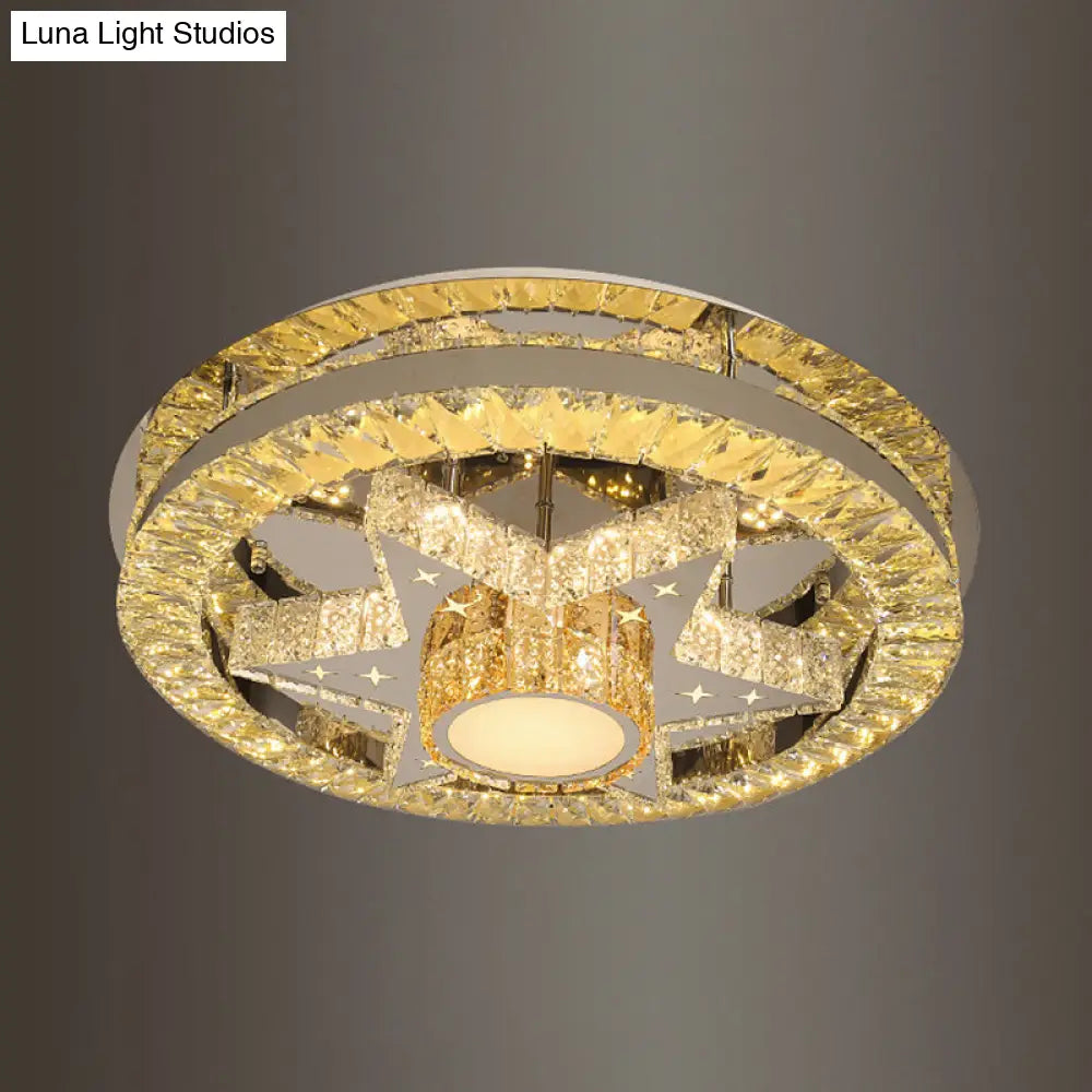 Modern Semi Mount Led Ceiling Light With Crystal Accents - Clover/Star Bedroom Lighting In Chrome