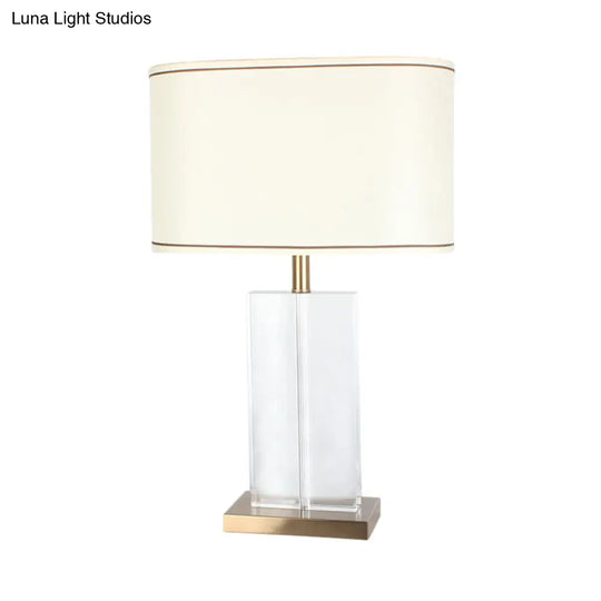 Modern Shaded Fabric Desk Lamp With Gold Finish Clear Crystal Base - 1 Head