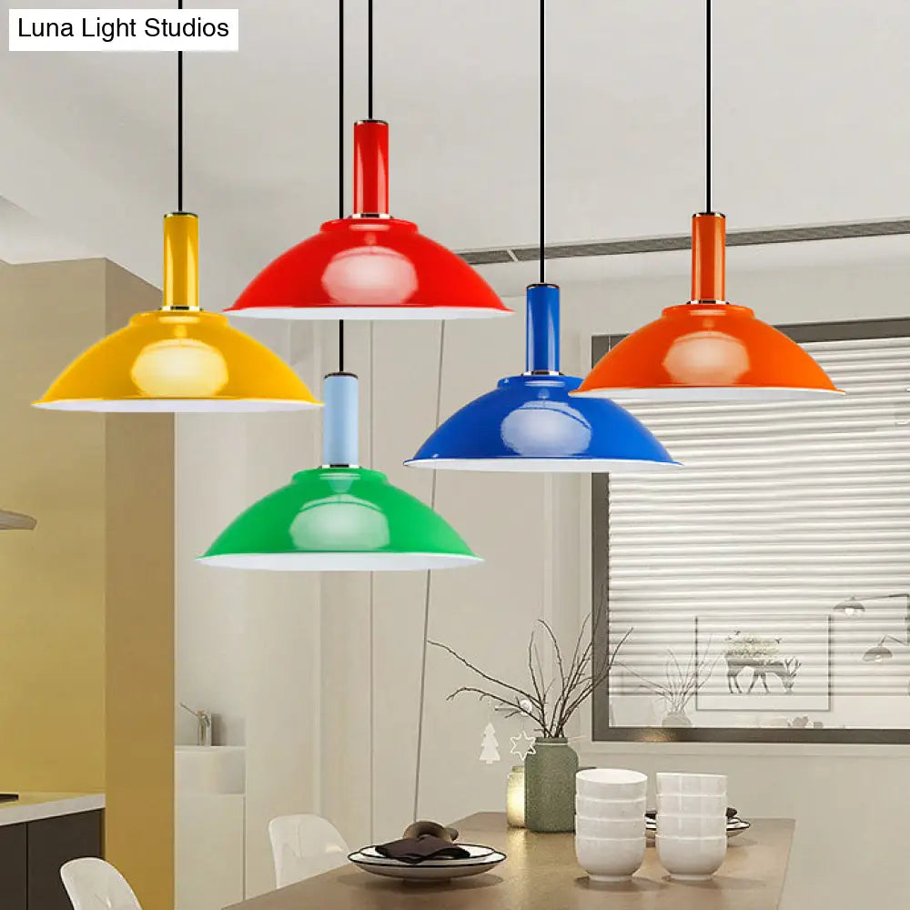 Modern Shallow Bowl Hanging Lamp: Aluminum Pendant Light In Vibrant Blue/Green/Orange/Red/Yellow For