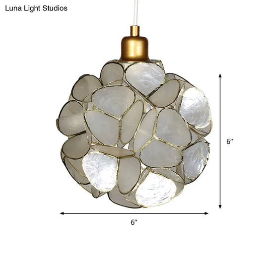 Modern Shell Globe Pendant: Elegant 1-Light Hanging Ceiling Fixture In White/Beige