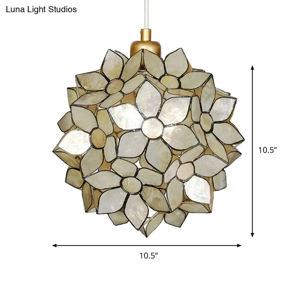 Modern Shell Globe Pendant: Elegant 1-Light Hanging Ceiling Fixture In White/Beige