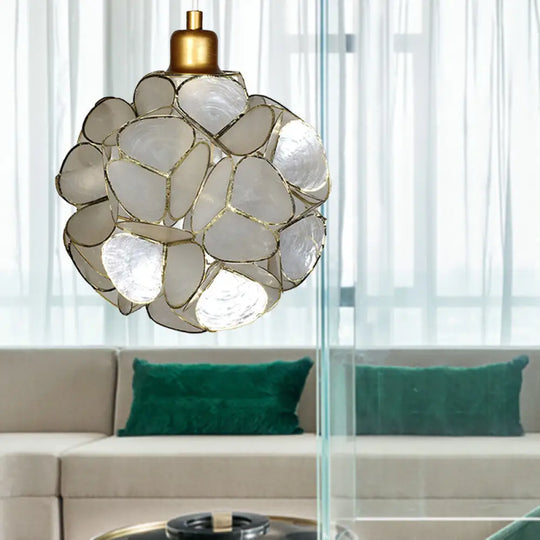 Modern Shell Globe Pendant: Elegant 1-Light Hanging Ceiling Fixture In White/Beige White / B