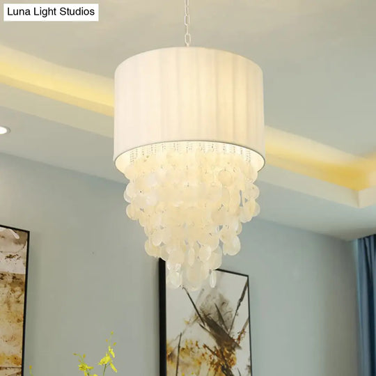 Modern Shell Hanging Pendant Lamp - 12’’/18’’ Dia Drum Light Kit 4 Lights White