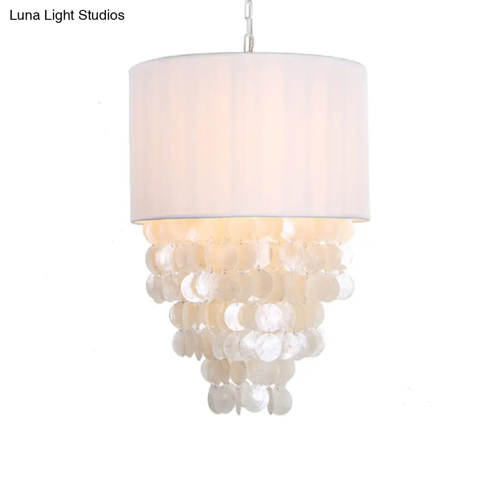 Modern Shell Hanging Pendant Lamp - 12’’/18’’ Dia Drum Light Kit 4 Lights White