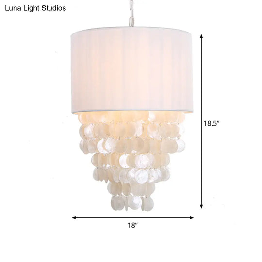 Modern Shell Hanging Pendant Lamp - 12’’/18’’ Dia Drum Light Kit 4 Lights White