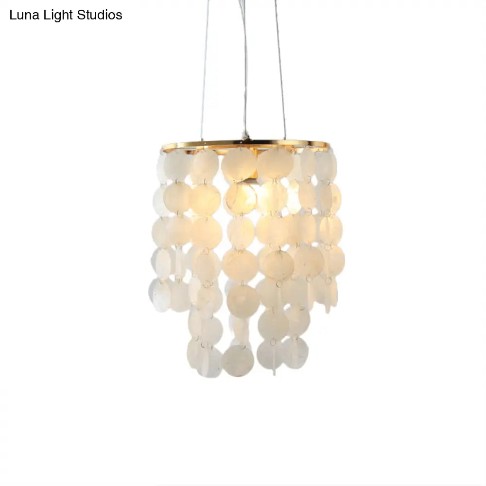 Modern Shell Led Pendant Ceiling Light For Bedroom - White Wind Chime Hanging Lighting