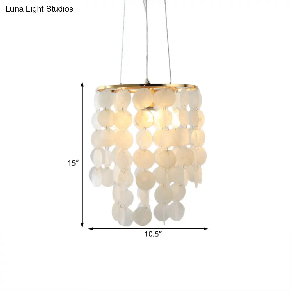 Modern Shell Led Pendant Ceiling Light For Bedroom - White Wind Chime Hanging Lighting