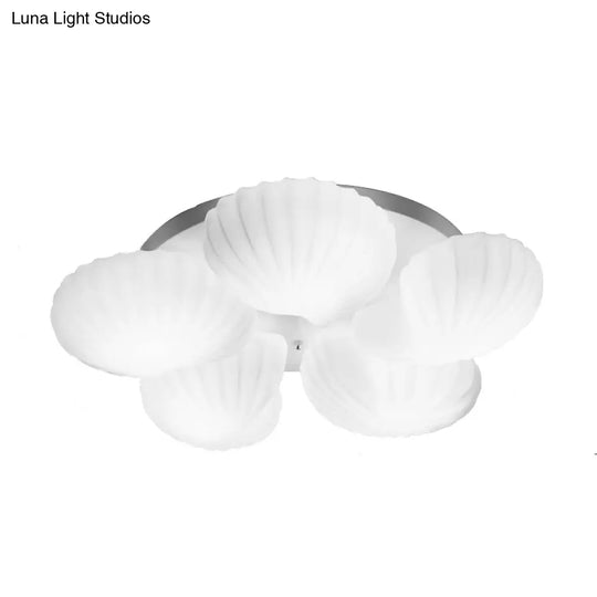 Modern Shell Shape Bedroom Flush Mount Ceiling Light In White Glass Available 3/5/7 Lights