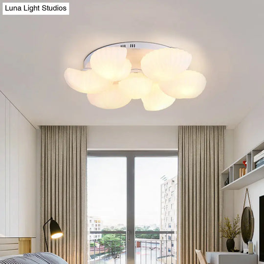 Modern Shell Shape Bedroom Flush Mount Ceiling Light In White Glass Available 3/5/7 Lights