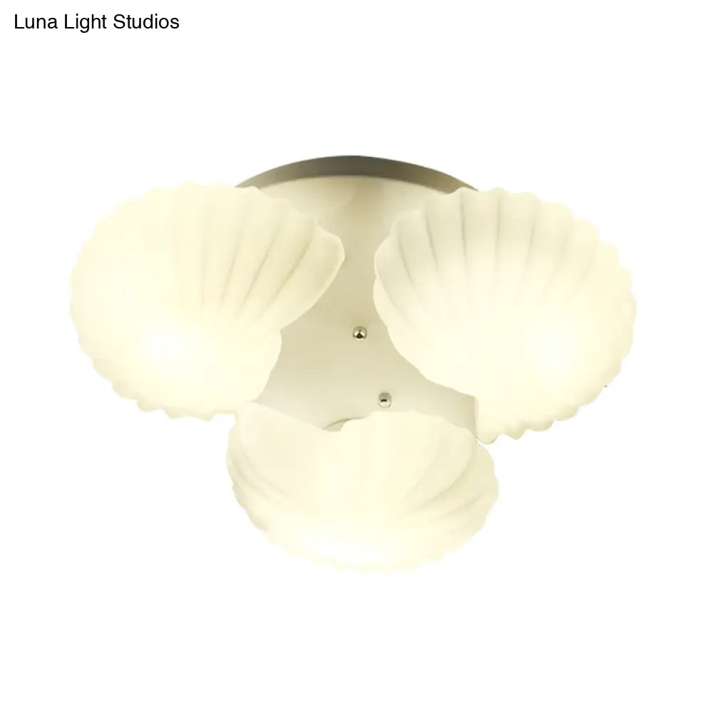 Modern Shell Shape Bedroom Flush Mount Ceiling Light In White Glass Available 3/5/7 Lights