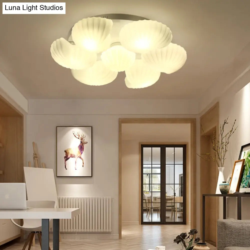 Modern Shell Shape Bedroom Flush Mount Ceiling Light In White Glass Available 3/5/7 Lights 7 /