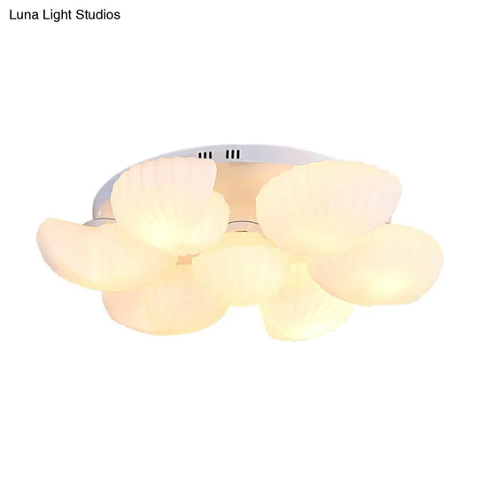 Modern Shell Shape Bedroom Flush Mount Ceiling Light In White Glass Available 3/5/7 Lights